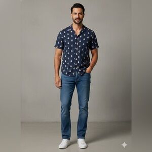 Primark Festive Navy Blue Santa Print Casual Shirt